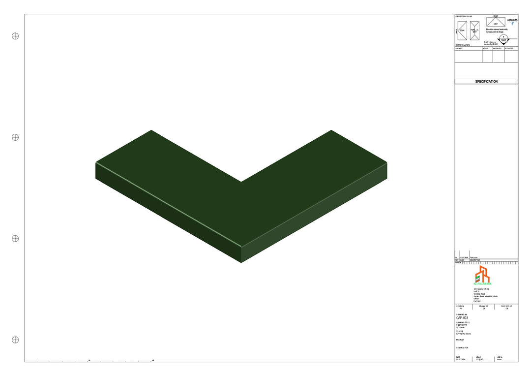 Aluminium Capping - Type 1 - 90 Degree Int/Ext corner - 300x300