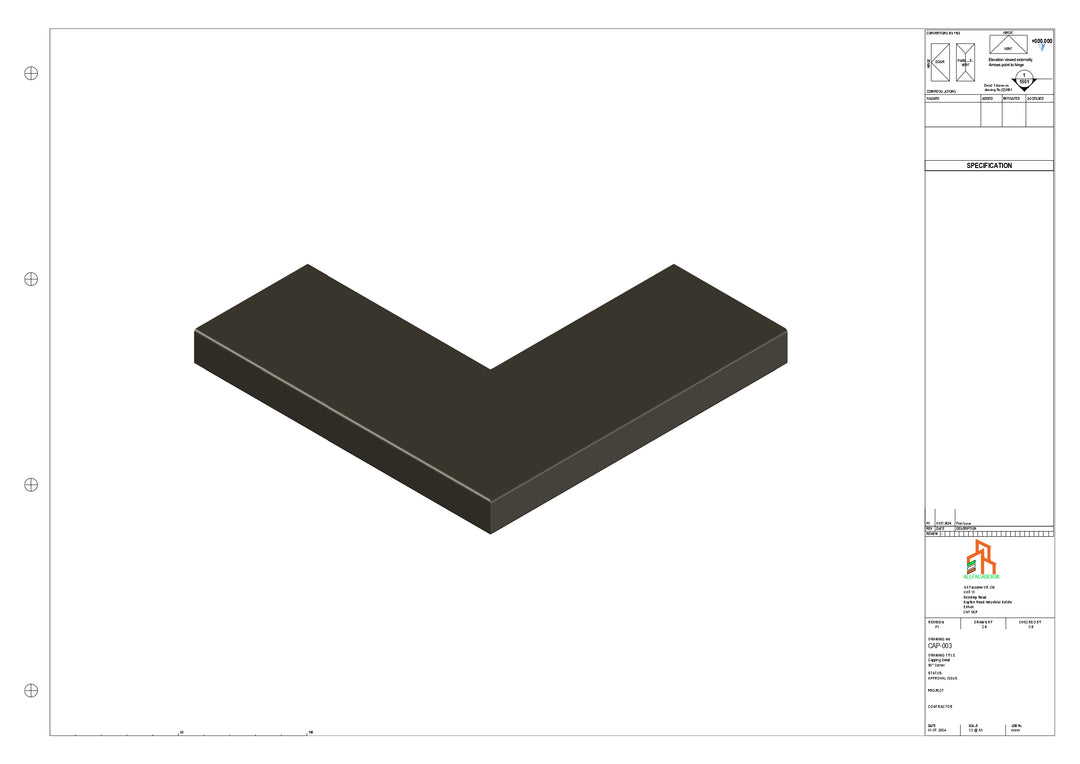 Aluminium Capping - Type 1 - 90 Degree Int/Ext corner - 300x300