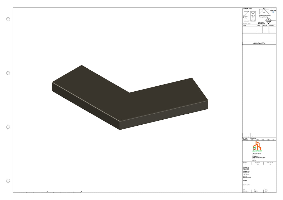 Aluminium Capping - Type 1 - 112.5 Degree Int/Ext corner - 300x300