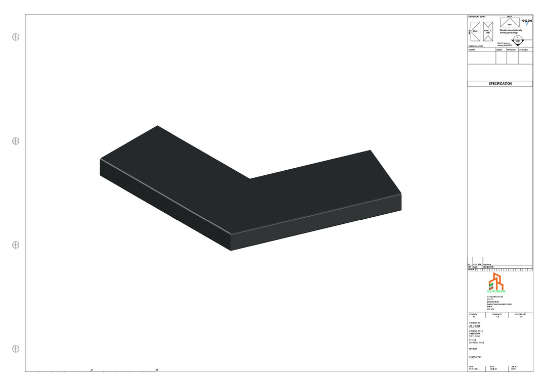 Aluminium Capping - Type 1 - 112.5 Degree Int/Ext corner - 300x300