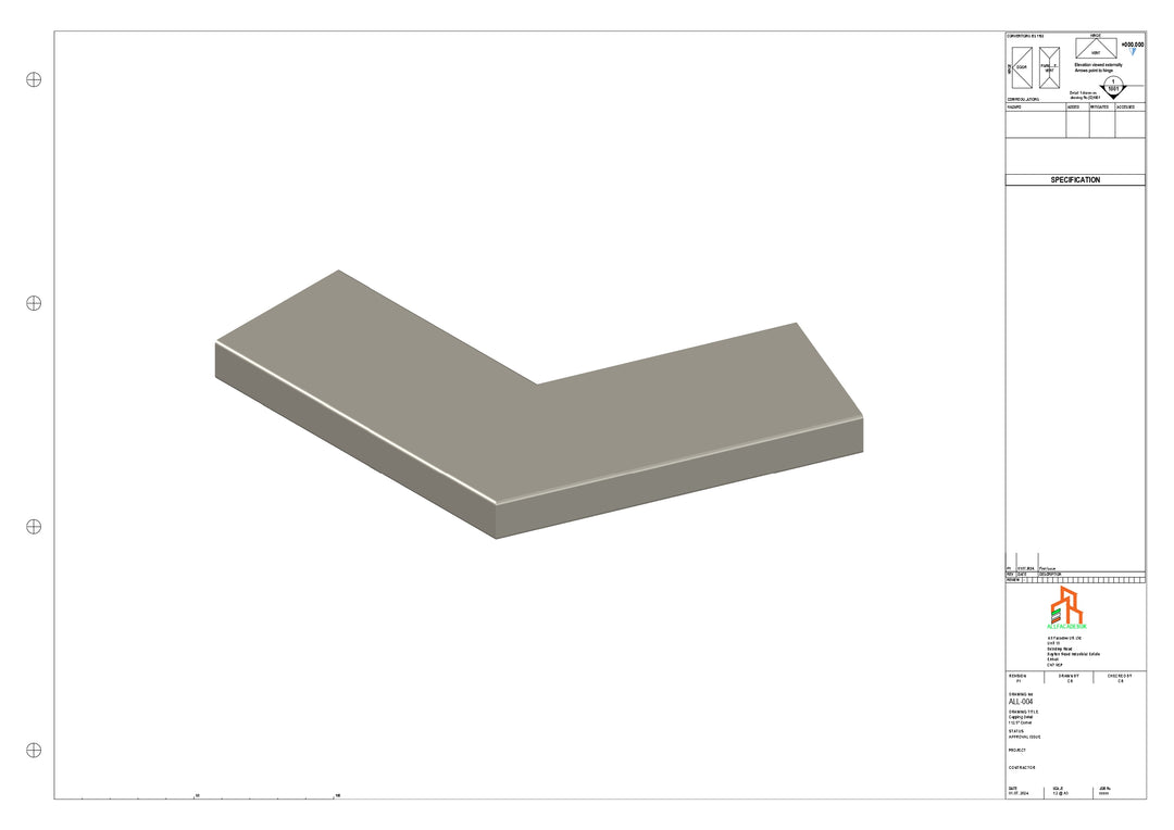 Aluminium Capping - Type 1 - 112.5 Degree Int/Ext corner - 300x300