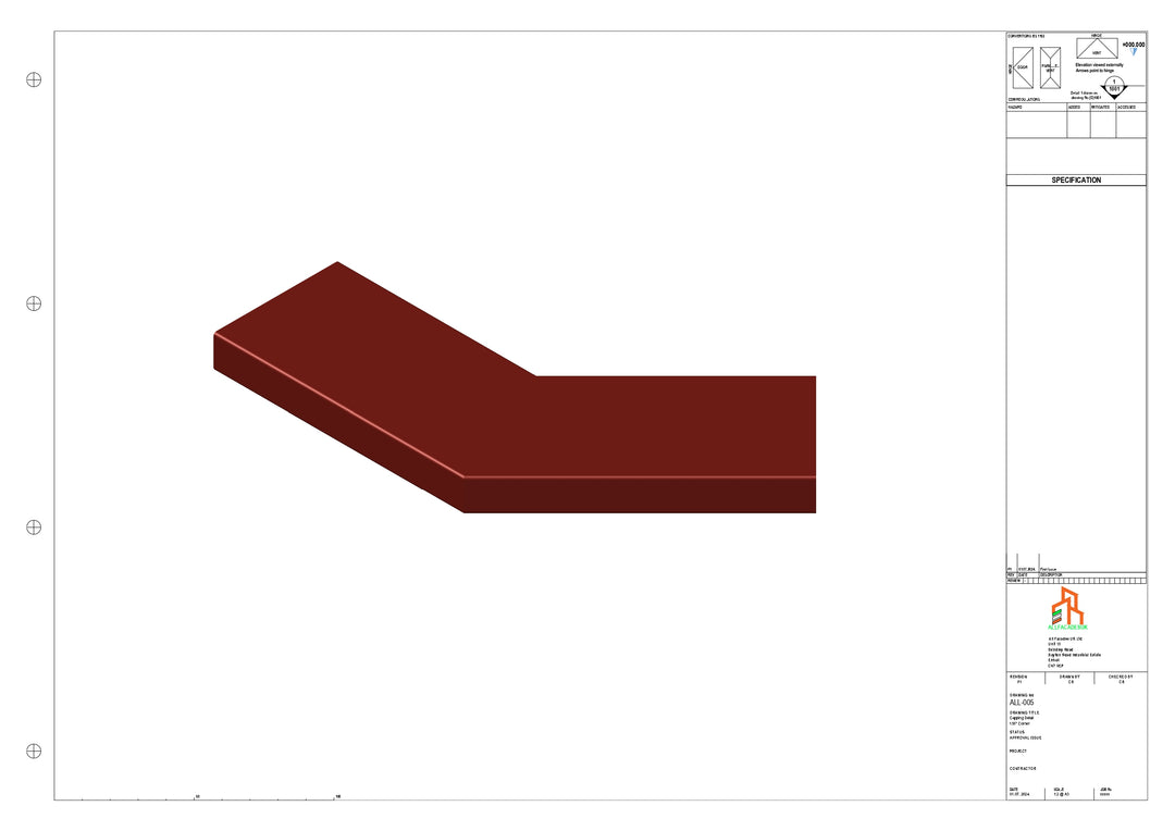 Aluminium Capping - Type 1 - 135 Degree Int/Ext corner - 300x300