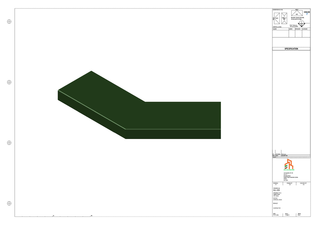 Aluminium Capping - Type 1 - 135 Degree Int/Ext corner - 300x300
