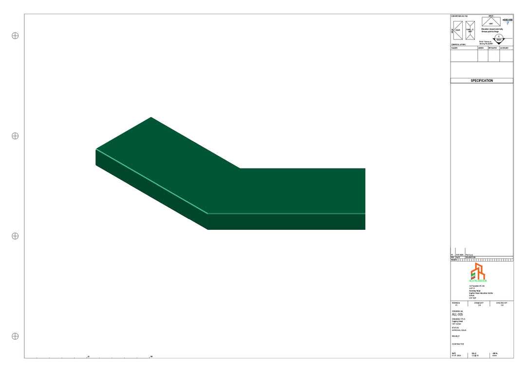 Aluminium Capping - Type 1 - 135 Degree Int/Ext corner - 300x300