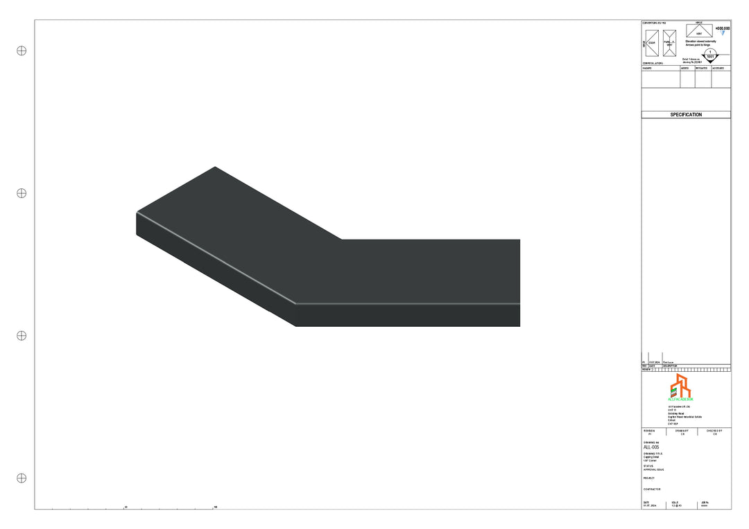 Aluminium Capping - Type 1 - 135 Degree Int/Ext corner - 300x300