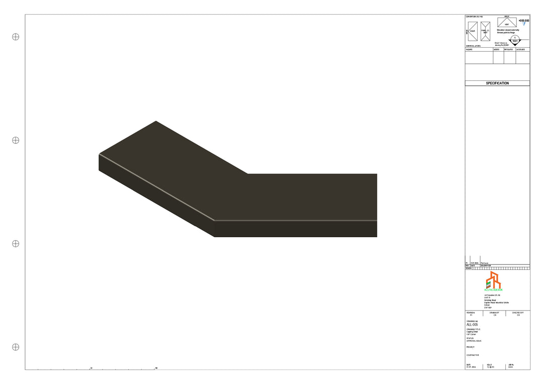 Aluminium Capping - Type 1 - 135 Degree Int/Ext corner - 300x300