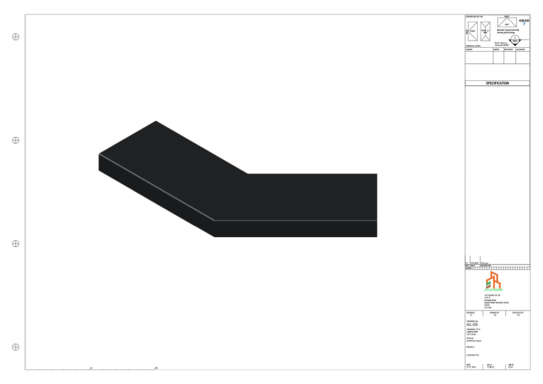 Aluminium Capping - Type 1 - 135 Degree Int/Ext corner - 300x300