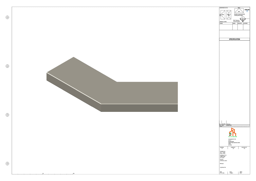 Aluminium Capping - Type 1 - 135 Degree Int/Ext corner - 300x300