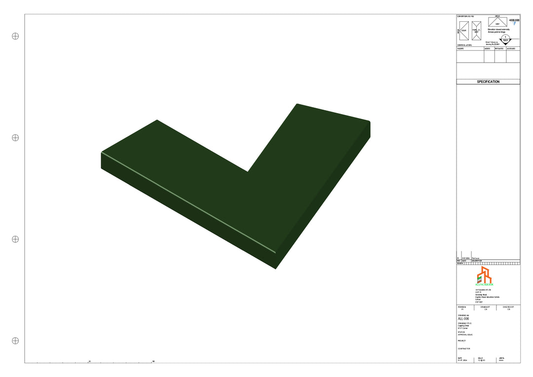 Aluminium Capping - Type 1 - 67.5 Degree Int/Ext corner - 300x300