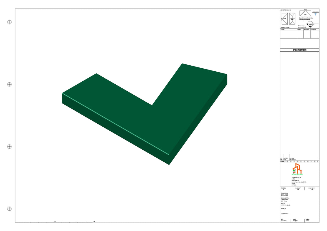 Aluminium Capping - Type 1 - 67.5 Degree Int/Ext corner - 300x300