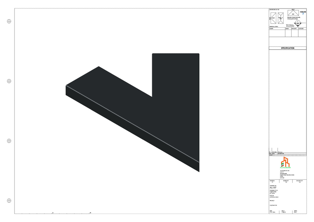 Aluminium Capping - Type 1 - 45 Degree Int/Ext corner - 300x300