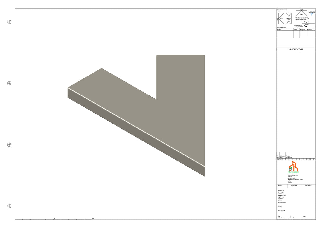 Aluminium Capping - Type 1 - 45 Degree Int/Ext corner - 300x300