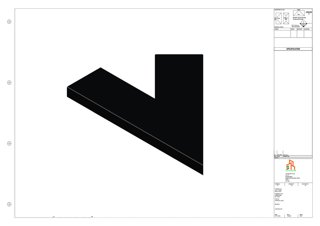 Aluminium Capping - Type 1 - 45 Degree Int/Ext corner - 300x300