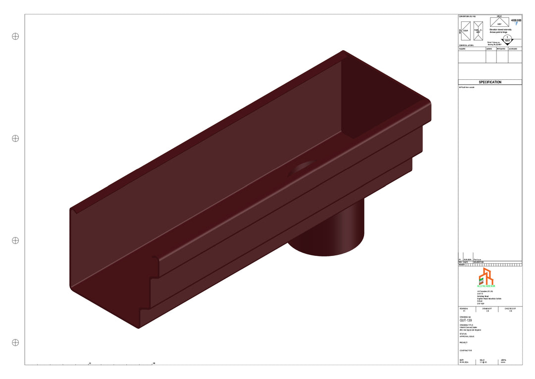 Aluminium Cranked Gutter - Type 10 - End Spout - 62 Dia