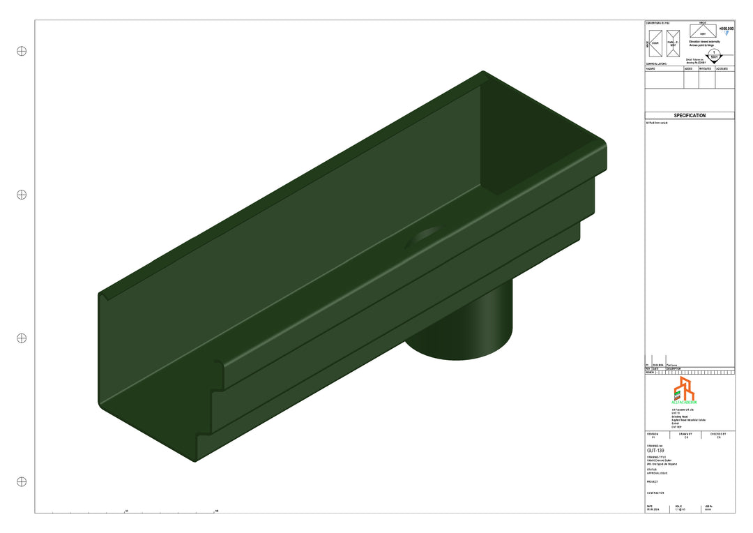 Aluminium Cranked Gutter - Type 10 - End Spout - 62 Dia