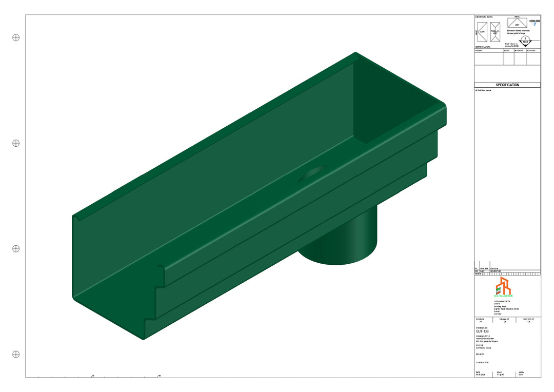 Aluminium Cranked Gutter - Type 10 - End Spout - 62 Dia