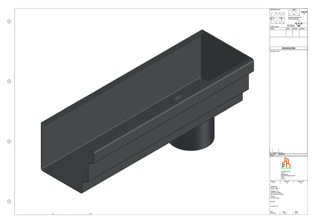 Aluminium Cranked Gutter - Type 10 - End Spout - 62 Dia