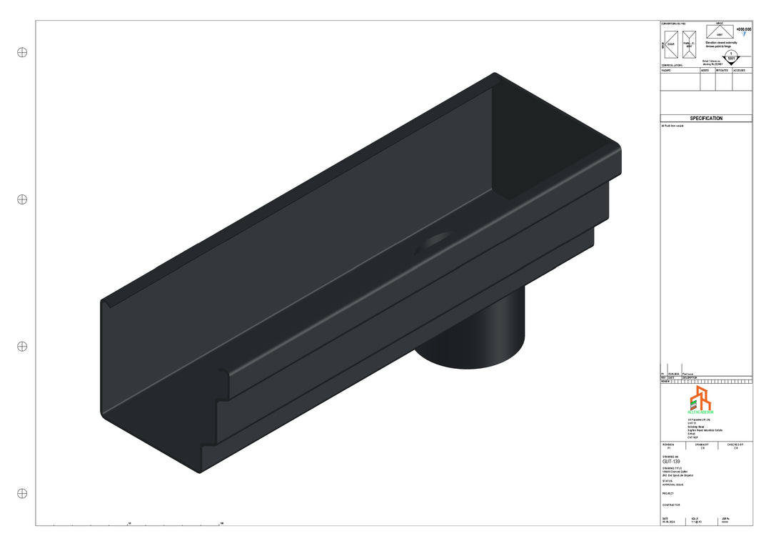 Aluminium Cranked Gutter - Type 10 - End Spout - 62 Dia