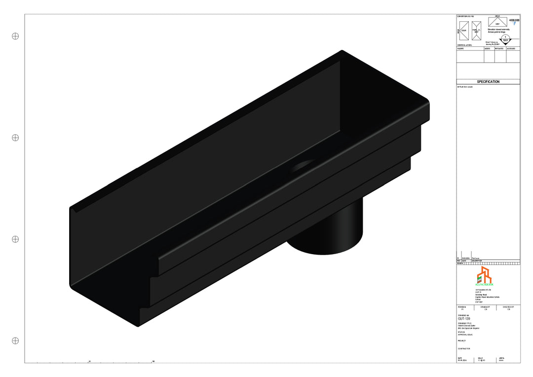 Aluminium Cranked Gutter - Type 10 - End Spout - 62 Dia