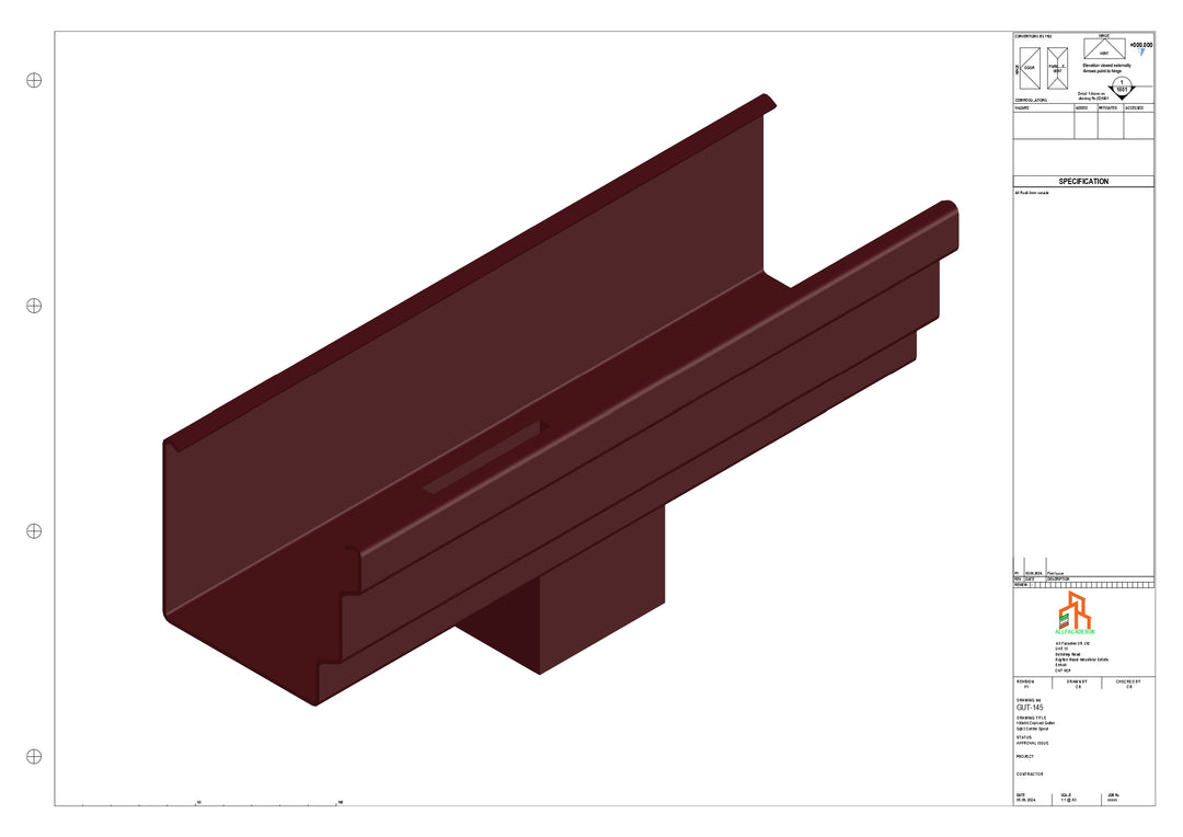 Aluminium Cranked Gutter - Type 10 - Centre Spout - 63 Sq