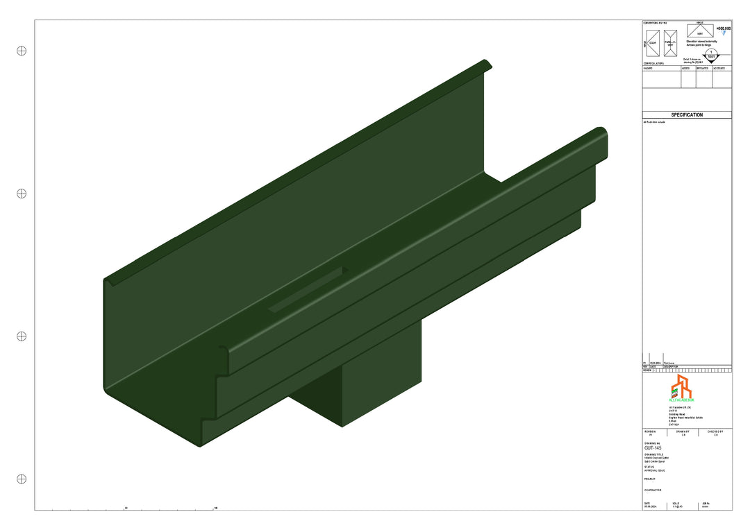 Aluminium Cranked Gutter - Type 10 - Centre Spout - 63 Sq