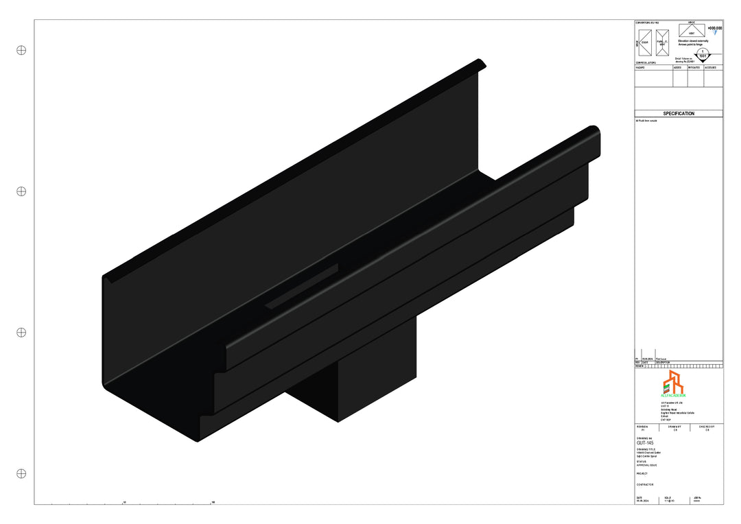 Aluminium Cranked Gutter - Type 10 - Centre Spout - 63 Sq