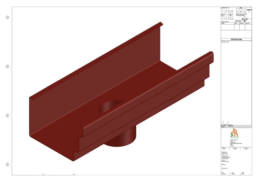 Aluminium Cranked Gutter - Type 11 - Centre Spout - 63 Dia
