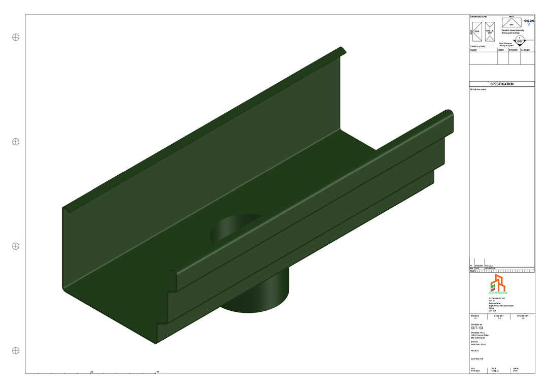 Aluminium Cranked Gutter - Type 11 - Centre Spout - 63 Dia