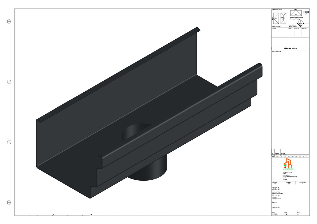 Aluminium Cranked Gutter - Type 11 - Centre Spout - 63 Dia