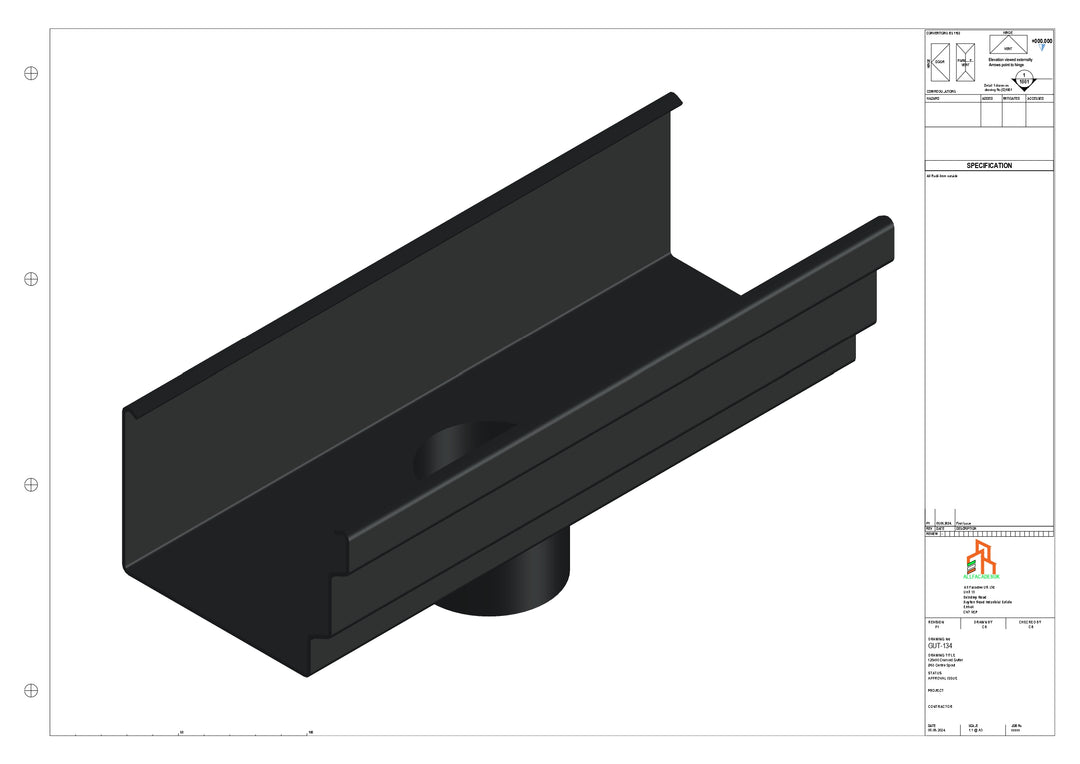 Aluminium Cranked Gutter - Type 11 - Centre Spout - 63 Dia