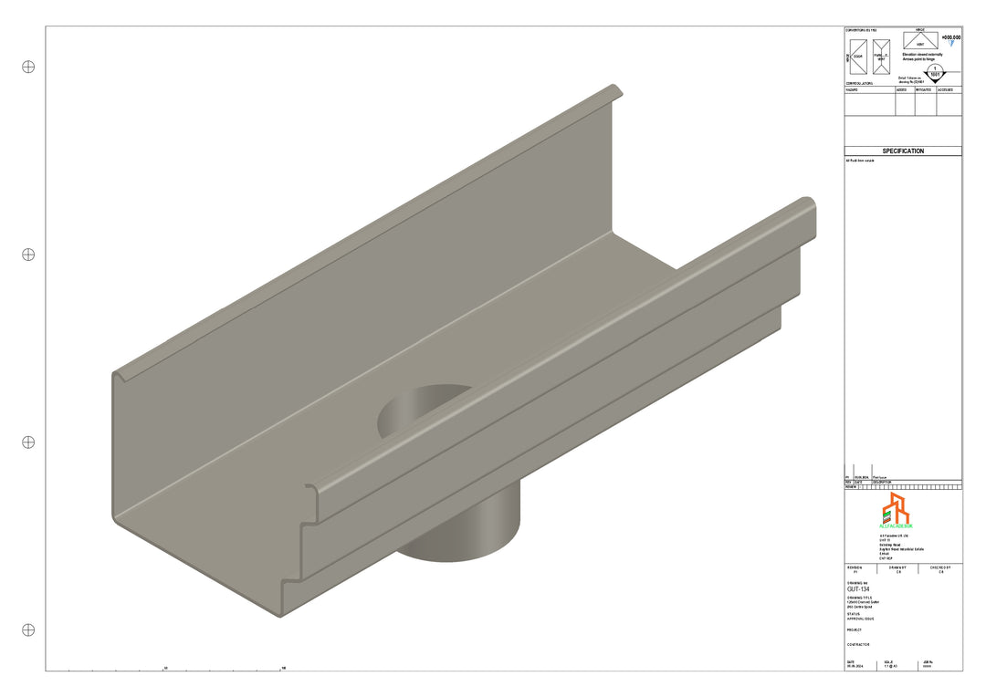 Aluminium Cranked Gutter - Type 11 - Centre Spout - 63 Dia