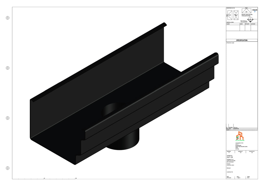 Aluminium Cranked Gutter - Type 11 - Centre Spout - 63 Dia