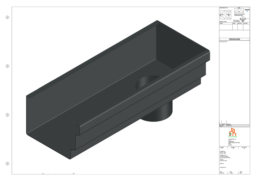 Aluminium Cranked Gutter - Type 11 - End Spout - 63 Dia