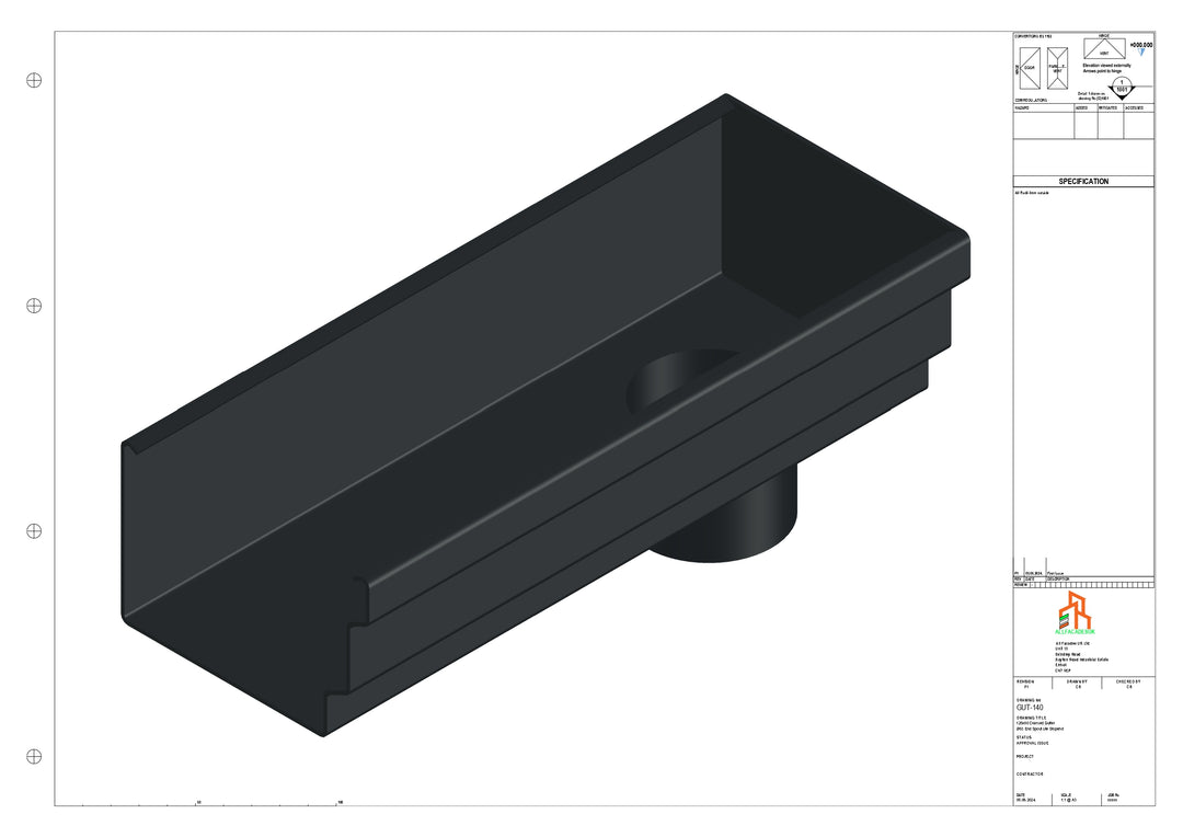 Aluminium Cranked Gutter - Type 11 - End Spout - 63 Dia