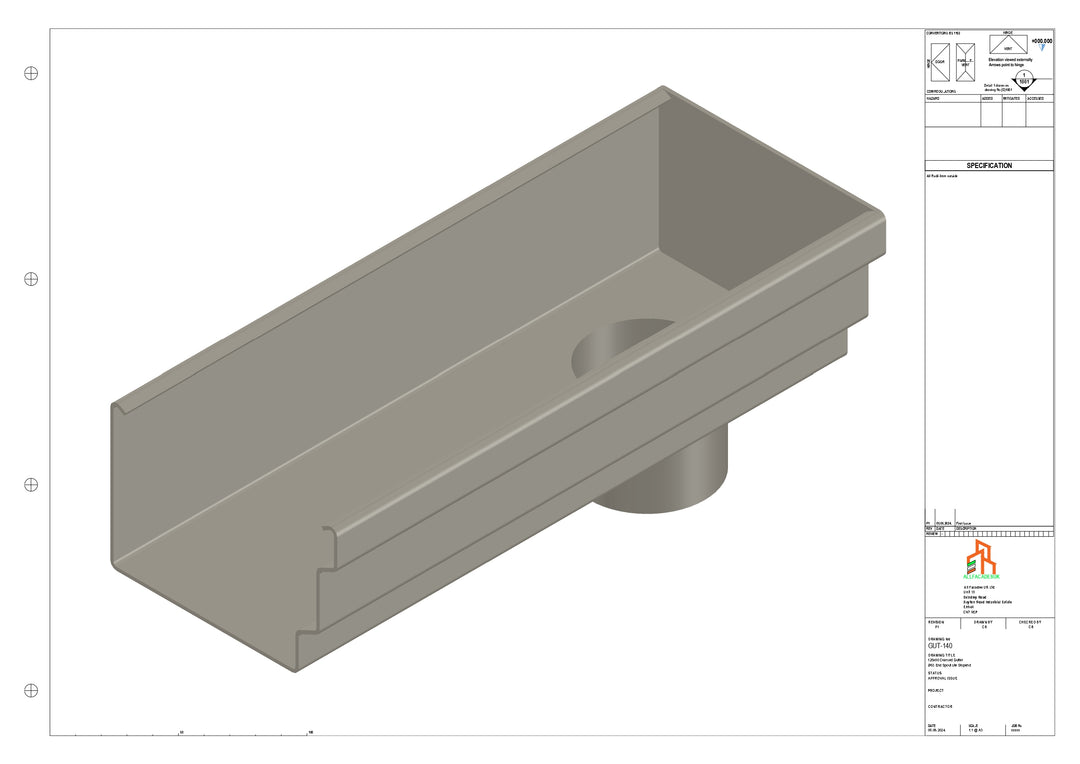 Aluminium Cranked Gutter - Type 11 - End Spout - 63 Dia