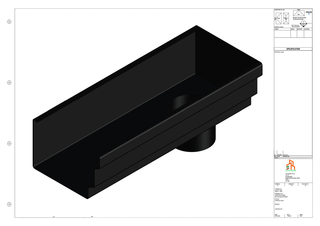 Aluminium Cranked Gutter - Type 11 - End Spout - 63 Dia