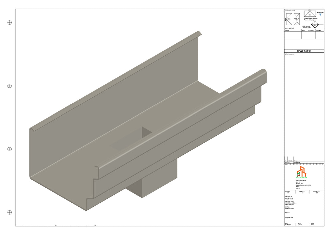 Aluminium Cranked Gutter - Type 11 - Centre Spout - 63 Sq