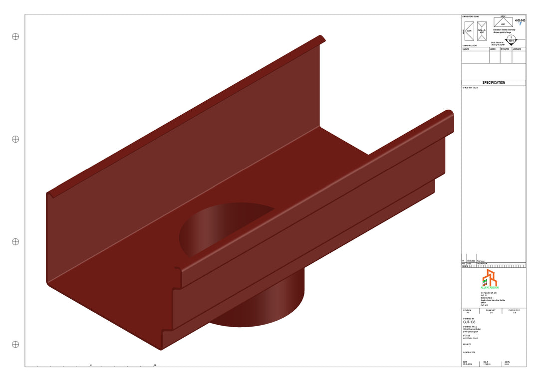 Aluminium Cranked Gutter - Type 12 - Centre Spout - 100 Dia
