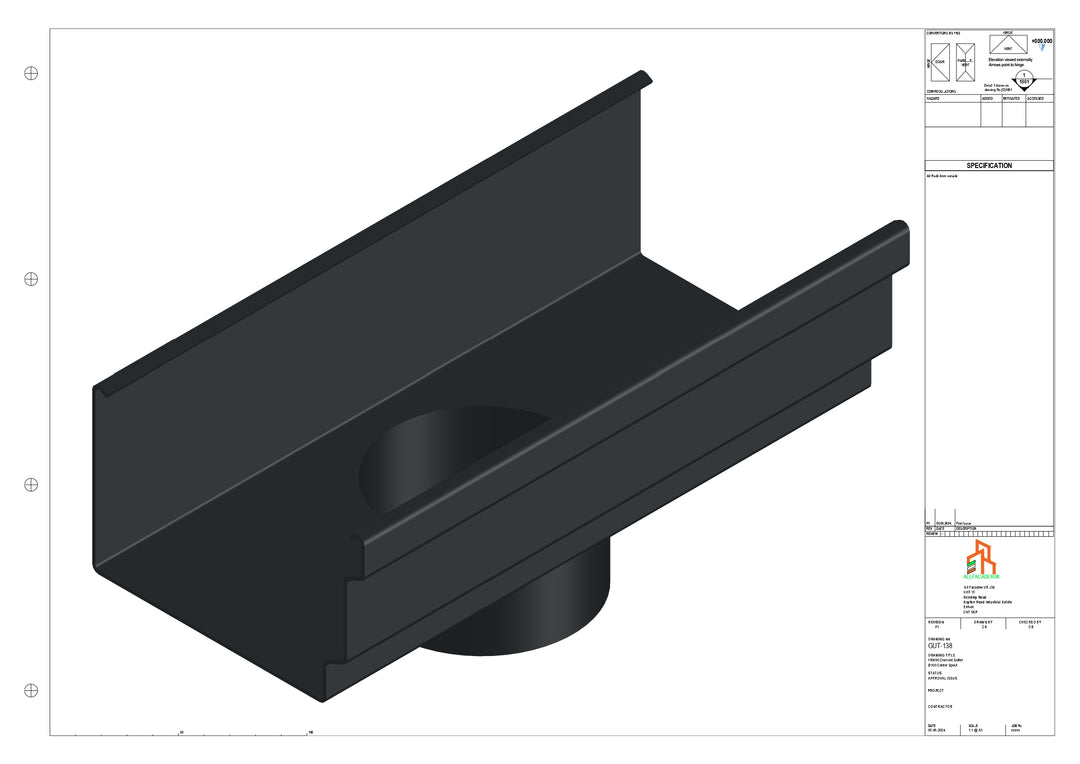 Aluminium Cranked Gutter - Type 12 - Centre Spout - 100 Dia