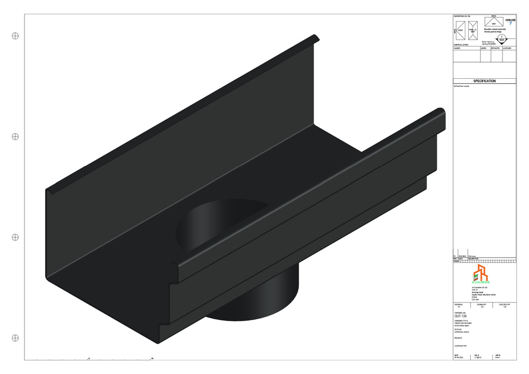 Aluminium Cranked Gutter - Type 12 - Centre Spout - 100 Dia