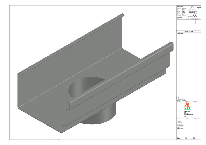 Aluminium Cranked Gutter - Type 12 - Centre Spout - 100 Dia