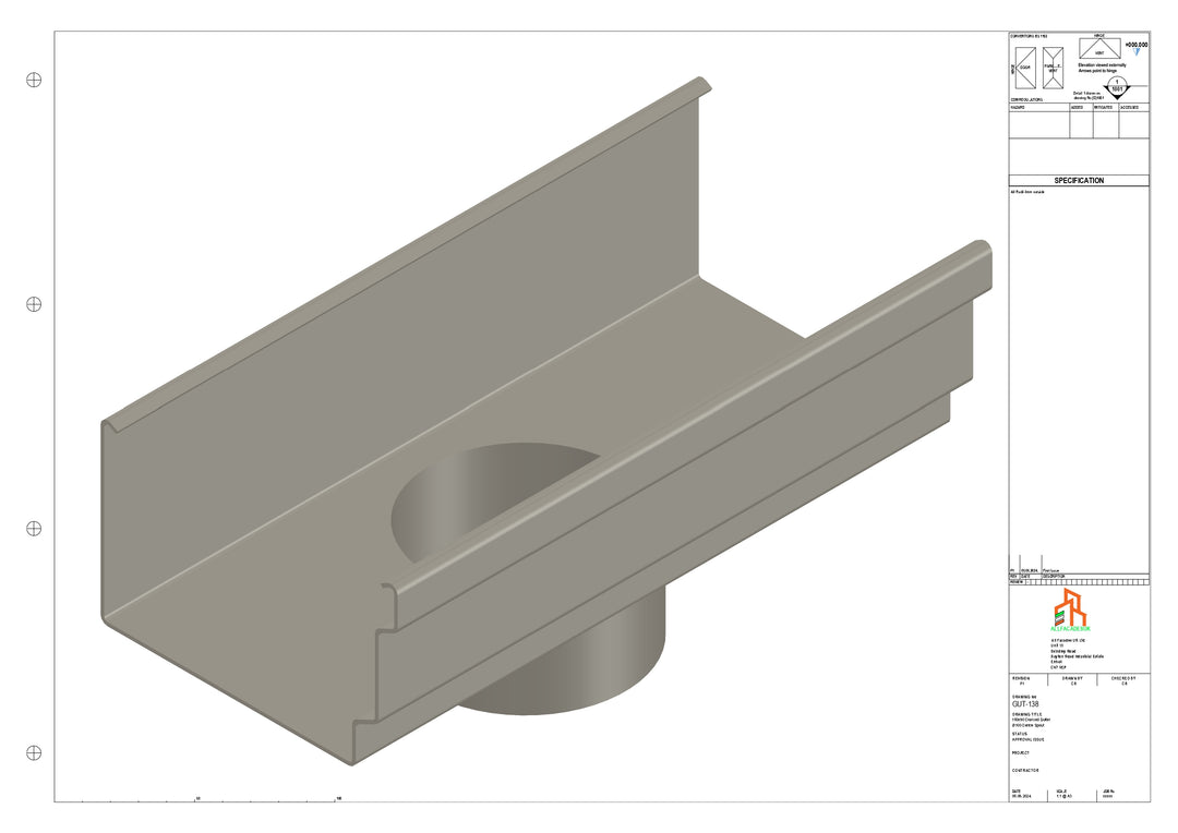 Aluminium Cranked Gutter - Type 12 - Centre Spout - 76 Dia