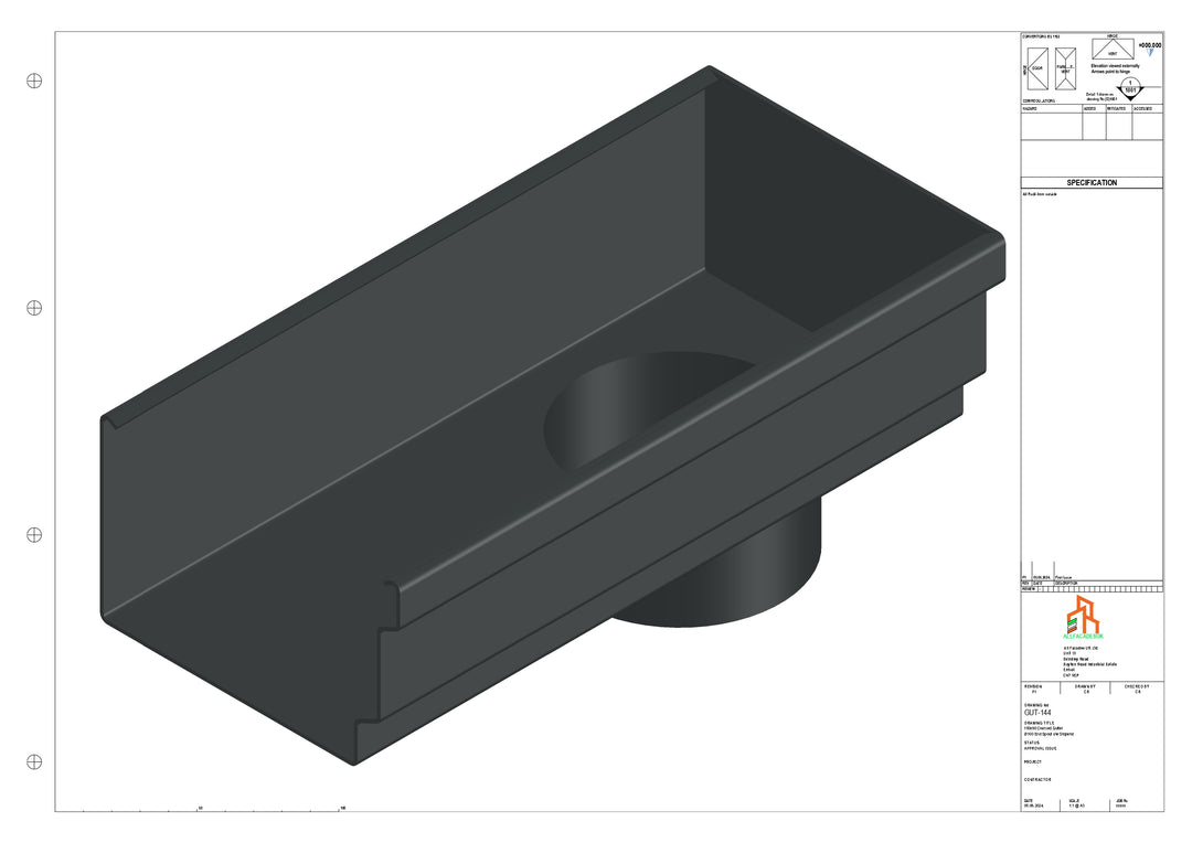 Aluminium Cranked Gutter - Type 12 - End Spout - 100 Dia