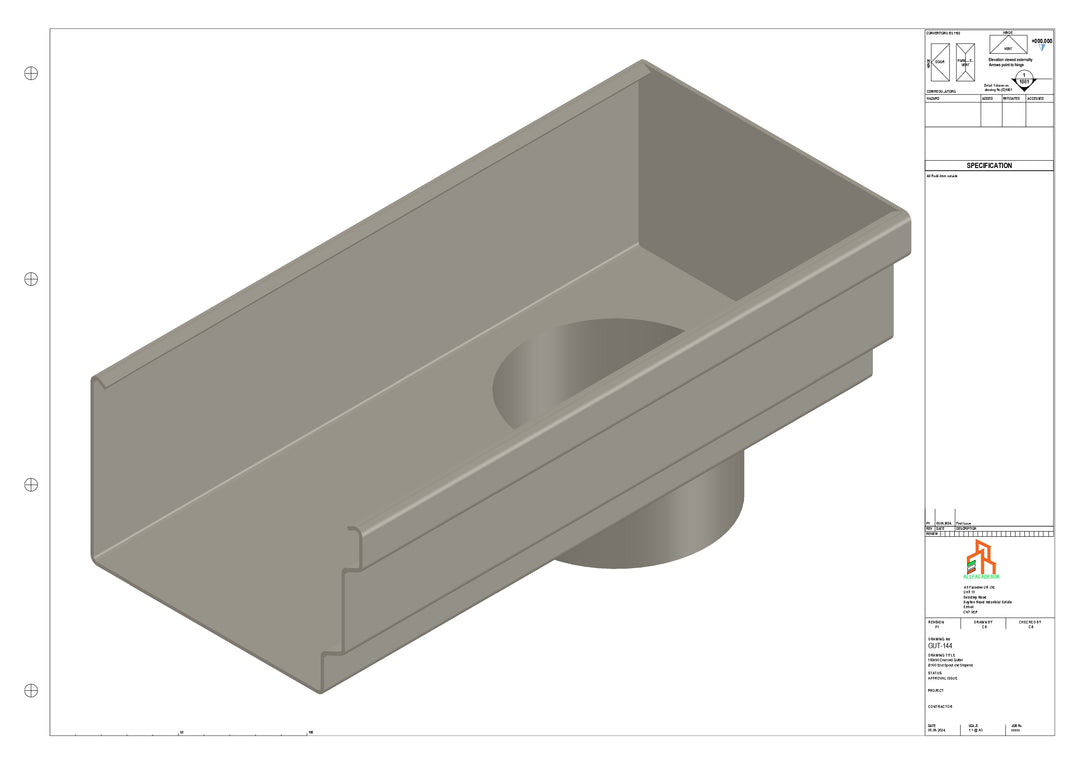 Aluminium Cranked Gutter - Type 12 - End Spout - 100 Dia