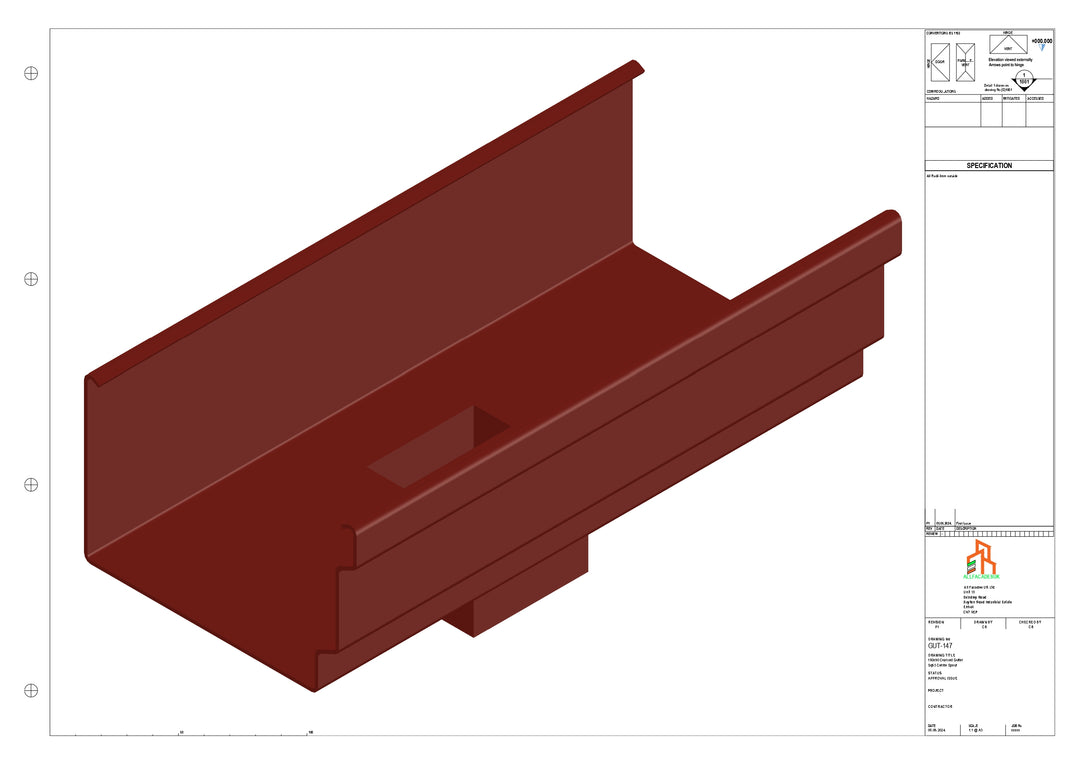 Aluminium Cranked Gutter - Type 12 - Centre Spout - 63 Sq