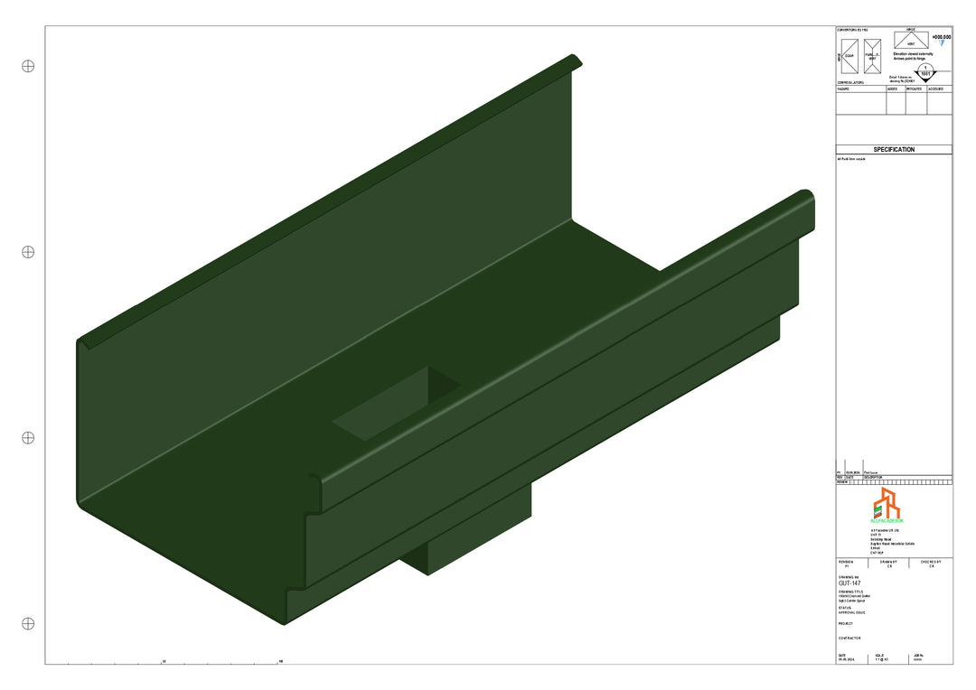 Aluminium Cranked Gutter - Type 12 - Centre Spout - 63 Sq