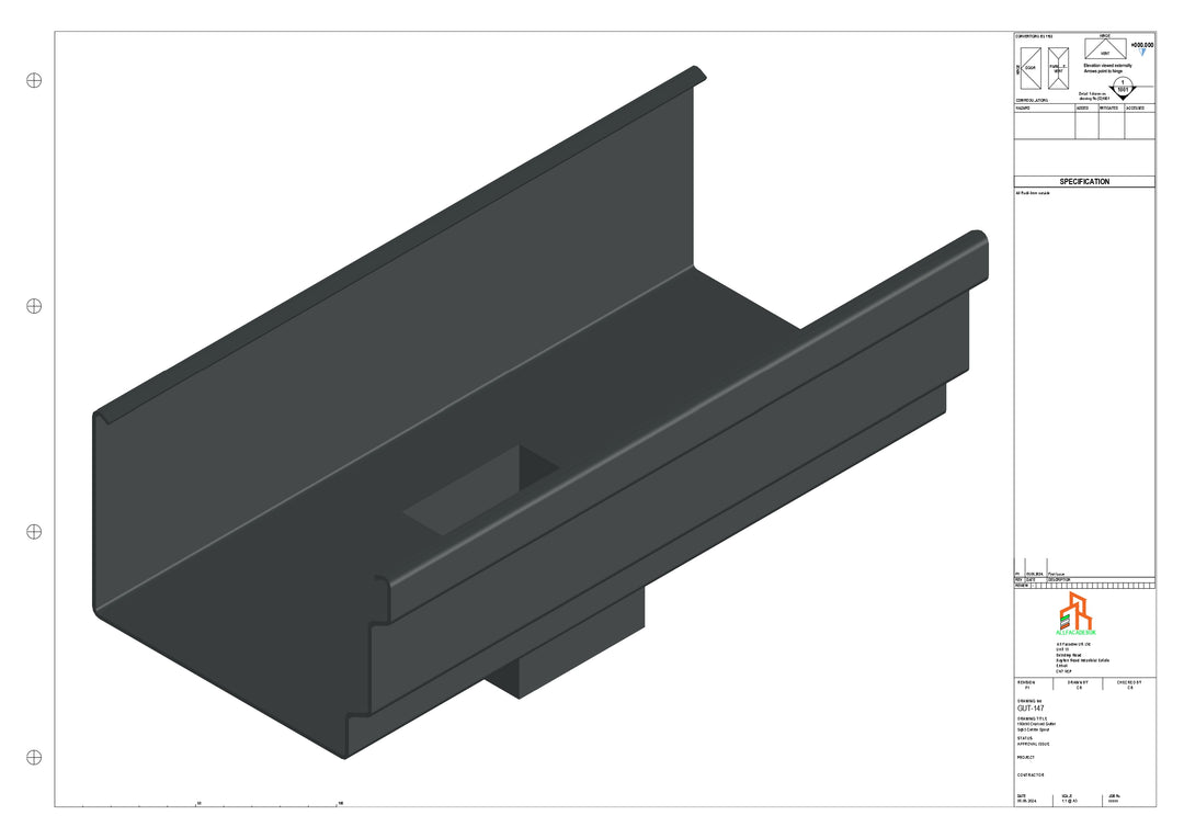 Aluminium Cranked Gutter - Type 12 - Centre Spout - 63 Sq