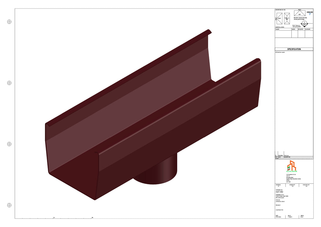 Aluminium Double Slope Gutter - Type 7 - Centre Spout - 63 Dia