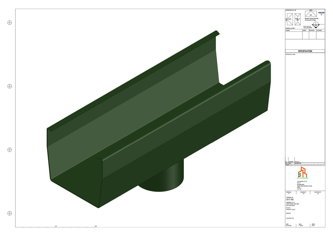 Aluminium Double Slope Gutter - Type 7 - Centre Spout - 63 Dia