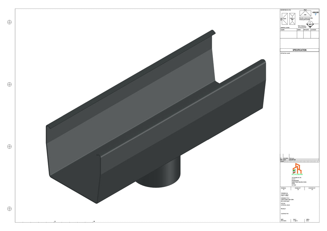 Aluminium Double Slope Gutter - Type 7 - Centre Spout - 63 Dia